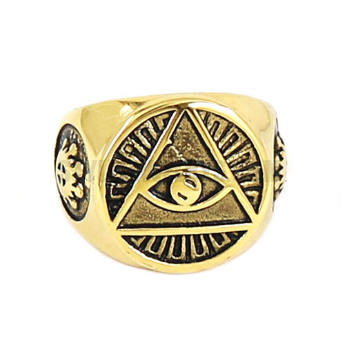 Illuminati Pyramid Eye Symbol Ring Stainless Steel Jewelry Men Ring SWR0653 - Click Image to Close